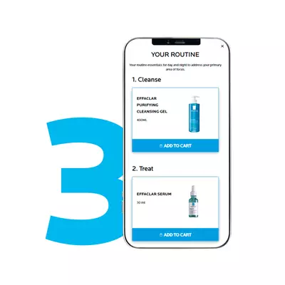 A smartphone displaying a recommended daily skin care routine from La Roche-Posay, featuring products for cleansing and treating skin.