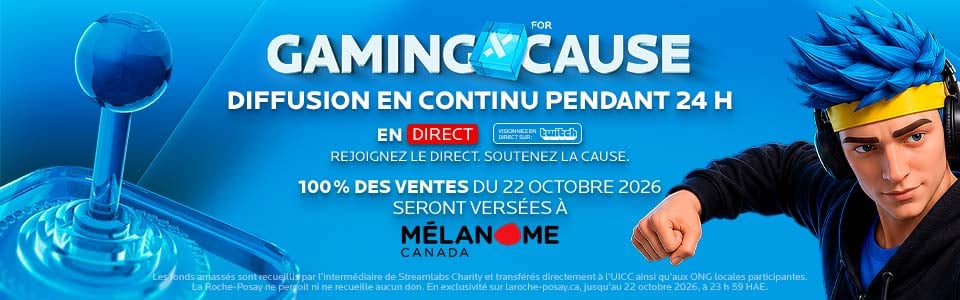 Gaming for Cause Diffusion en continu pendant 24h en direct ! 100% des ventes du 22 octobre seront versées à Mélanome Canada. Visionnez sur twitch.